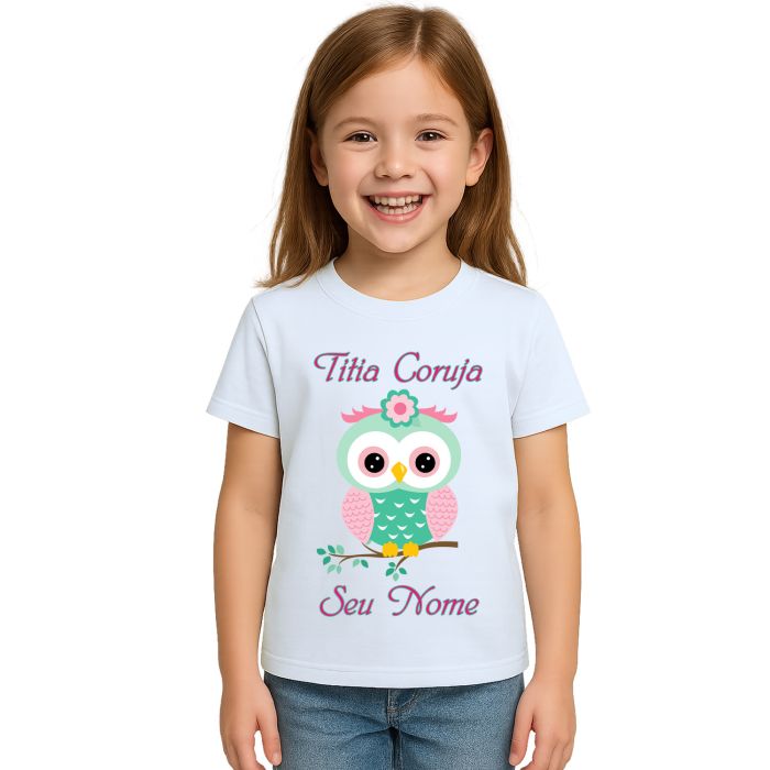 Camiseta Titia Coruja Verde Galho Estampa Personalizada