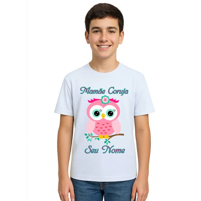 Camiseta Mamãe Coruja Rosa Dia das Mães Personalizada