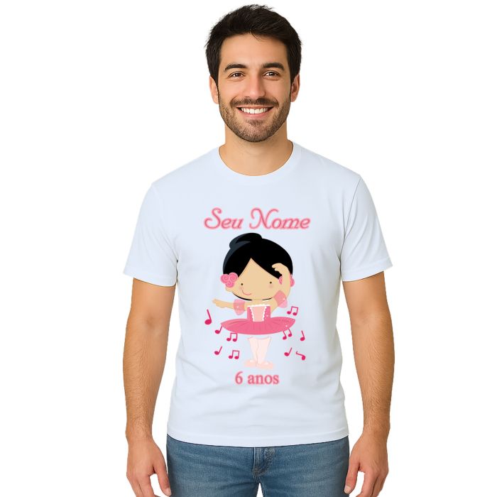 Camiseta Bailarina Rosa Festa Balé Estampa Personalizada