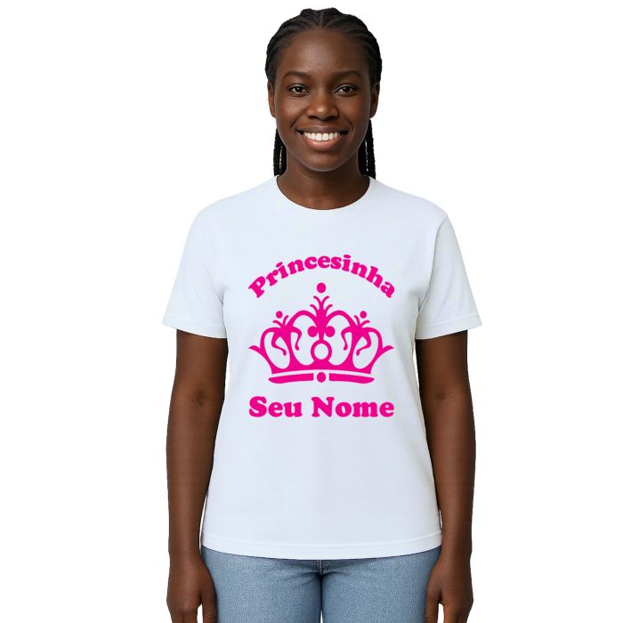 Camiseta Coroa Rosa Princesinha Estampa Personalizada