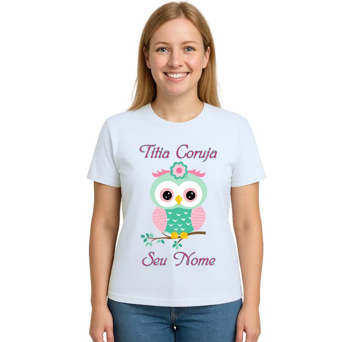 Camiseta Titia Coruja Verde Galho Estampa Personalizada