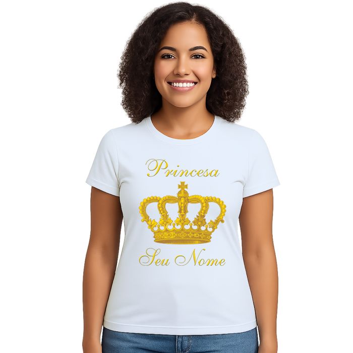 Camiseta Coroa Dourada Princesa Estampa Personalizada