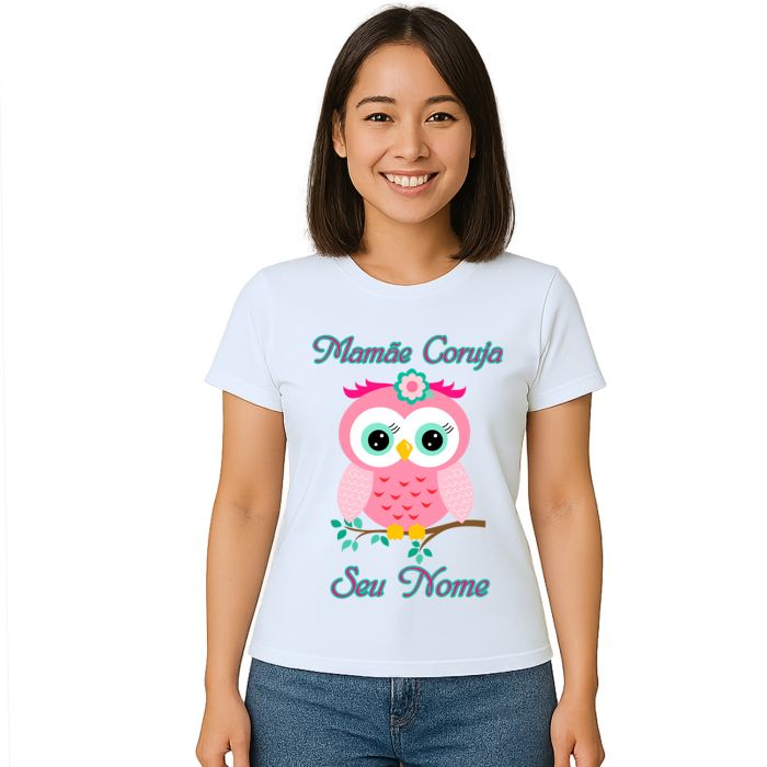 Camiseta Mamãe Coruja Rosa Dia das Mães Personalizada
