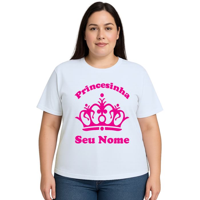 Camiseta Coroa Rosa Princesinha Estampa Personalizada