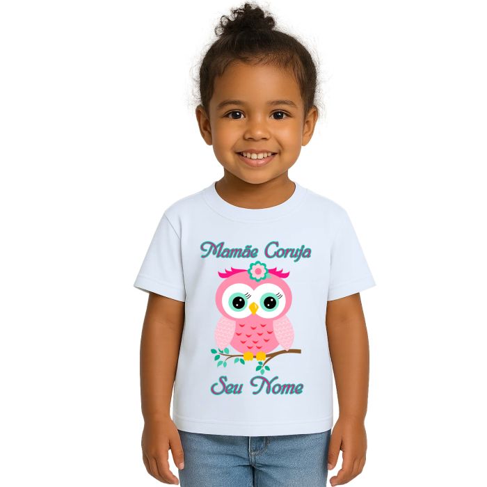 Camiseta Mamãe Coruja Rosa Dia das Mães Personalizada