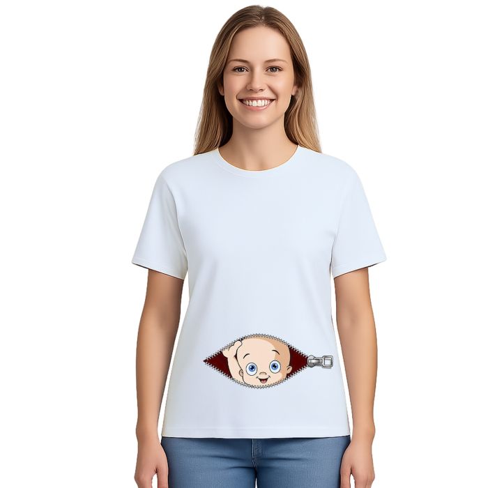 Camiseta Bebê Na Barriga Zíper Grávida Personalizada