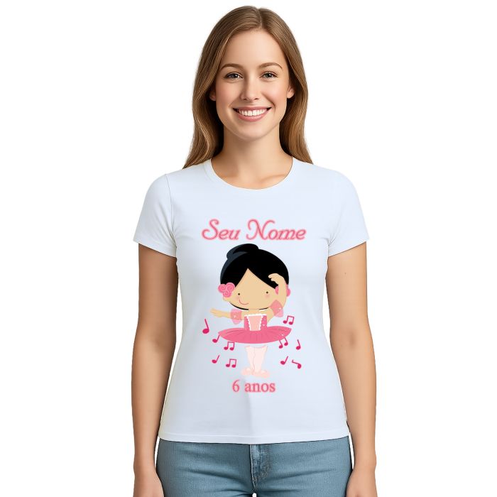 Camiseta Bailarina Rosa Festa Balé Estampa Personalizada