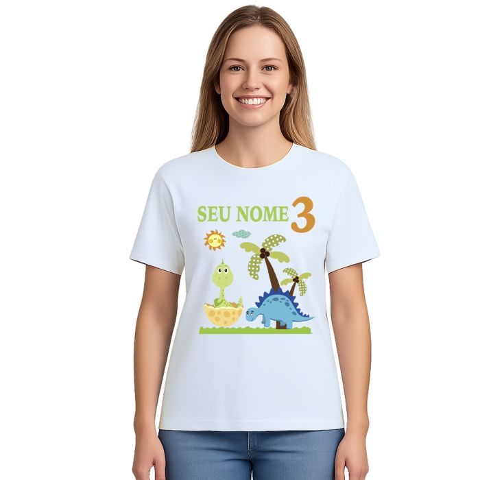 Camiseta Dinossauros Aniversário Estampa Personalizada