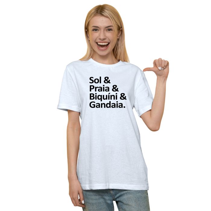 Camiseta Sol Praia Biquíni Gandaia Estampa Personalizada
