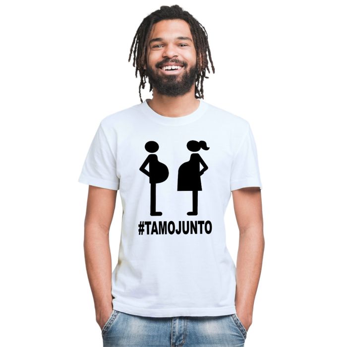 Camiseta Grávida E Grávido Tamo junto Personalizada Algodão