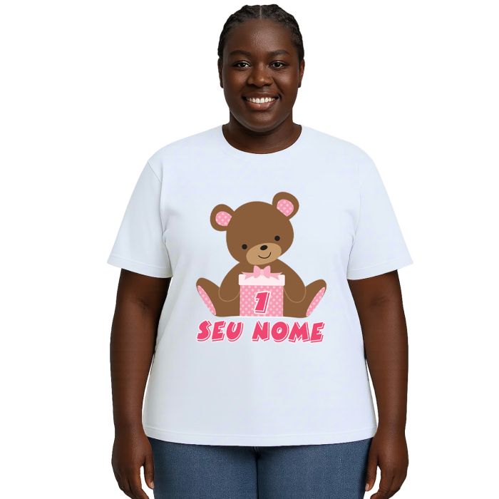 Camiseta Ursinha Caixa Rosa Urso Estampa Personalizada