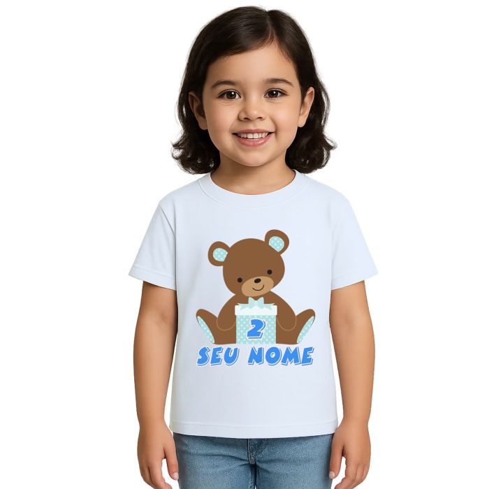 Camiseta Ursinho Caixa Azul Urso Estampa Personalizada