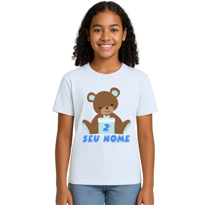 Camiseta Ursinho Caixa Azul Urso Estampa Personalizada