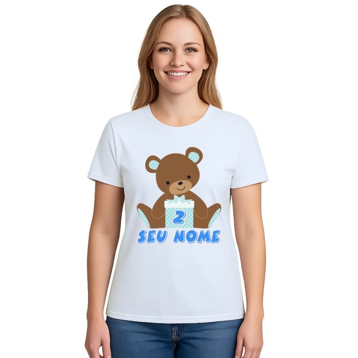 Camiseta Ursinho Caixa Azul Urso Estampa Personalizada