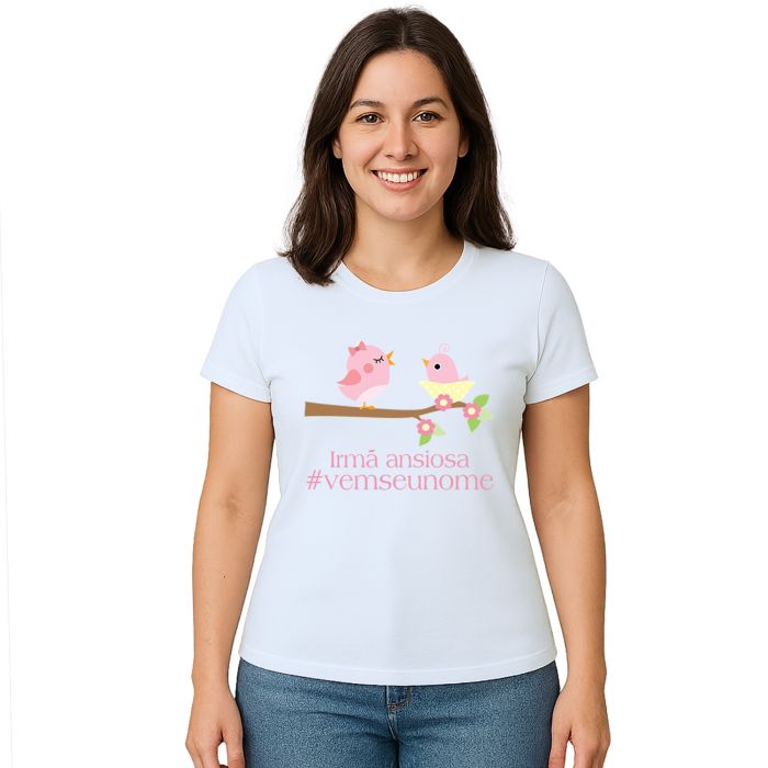Camiseta Pássaros Irmã Ansiosa Estampa Personalizada
