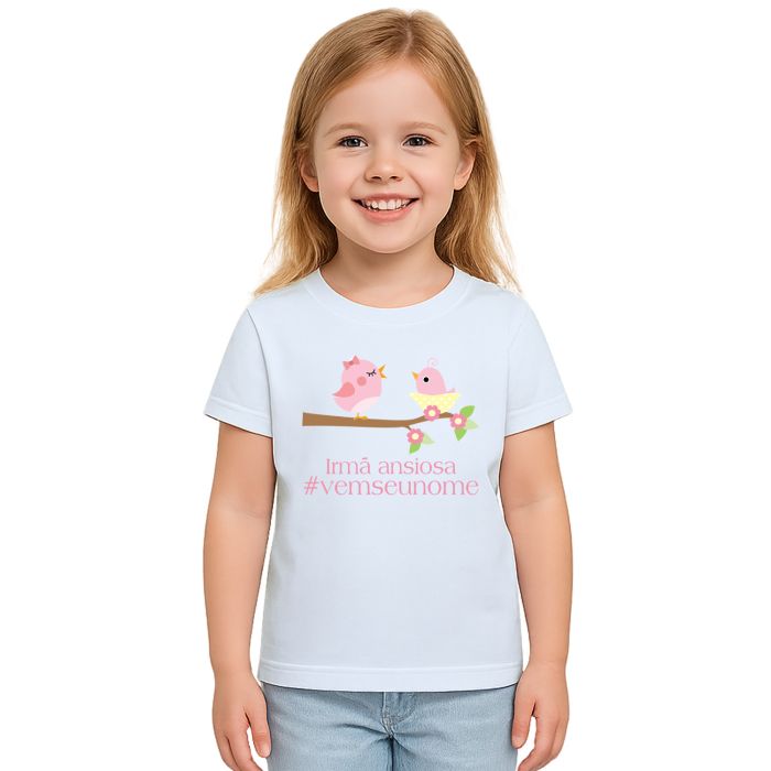 Camiseta Pássaros Irmã Ansiosa Estampa Personalizada