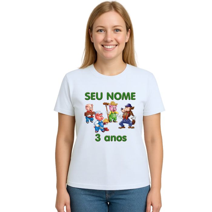 Camiseta Lobo Mau Três Porquinhos Personalizada