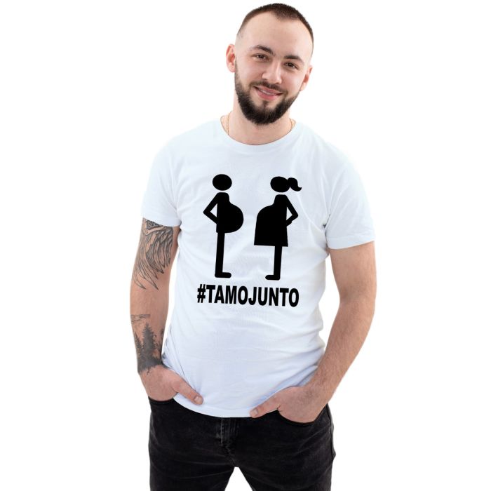 Camiseta Grávida E Grávido Tamo junto Personalizada Algodão