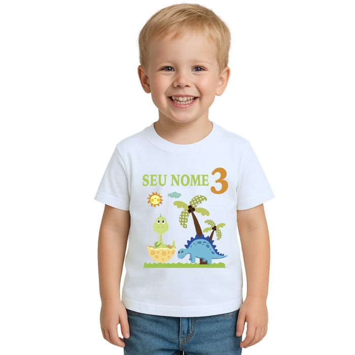 Camiseta Dinossauros Aniversário Estampa Personalizada