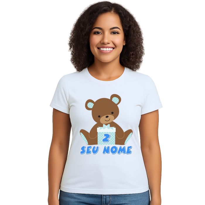 Camiseta Ursinho Caixa Azul Urso Estampa Personalizada