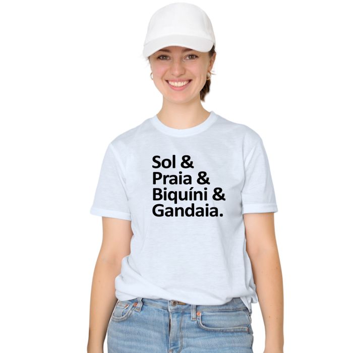 Camiseta Sol Praia Biquíni Gandaia Estampa Personalizada