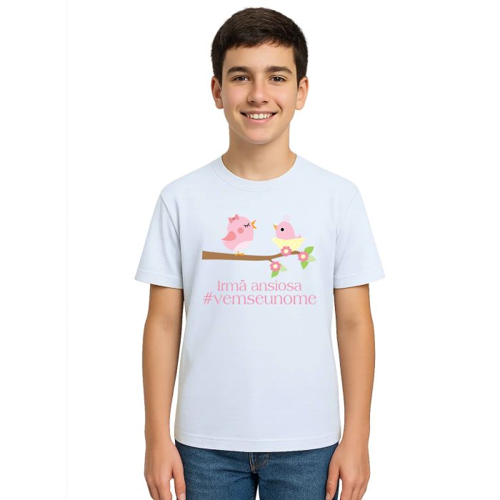 Camiseta Pássaros Irmã Ansiosa Estampa Personalizada