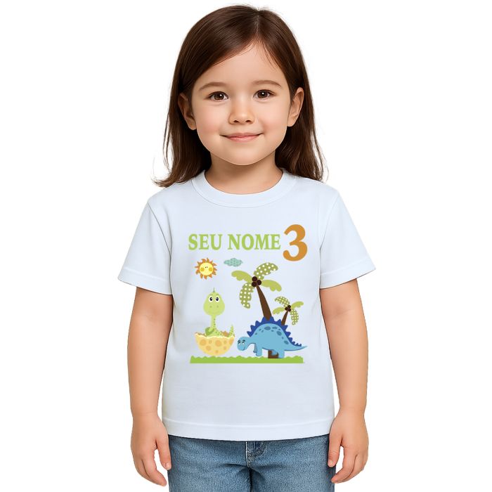 Camiseta Dinossauros Aniversário Estampa Personalizada