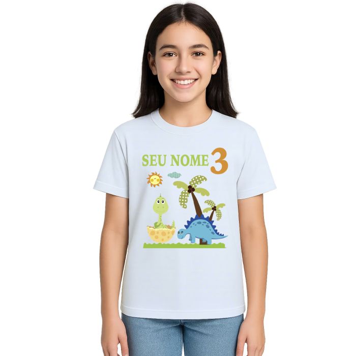 Camiseta Dinossauros Aniversário Estampa Personalizada