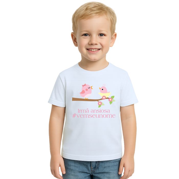 Camiseta Pássaros Irmã Ansiosa Estampa Personalizada