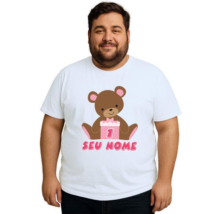 Camiseta Ursinha Caixa Rosa Urso Estampa Personalizada