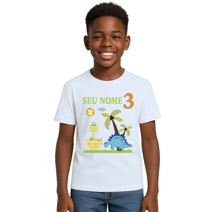 Camiseta Dinossauros Aniversário Estampa Personalizada