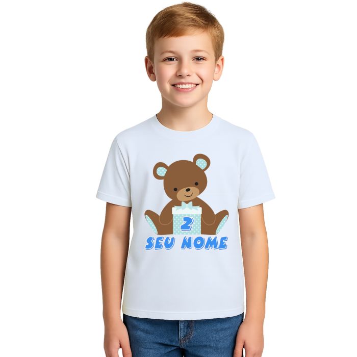 Camiseta Ursinho Caixa Azul Urso Estampa Personalizada