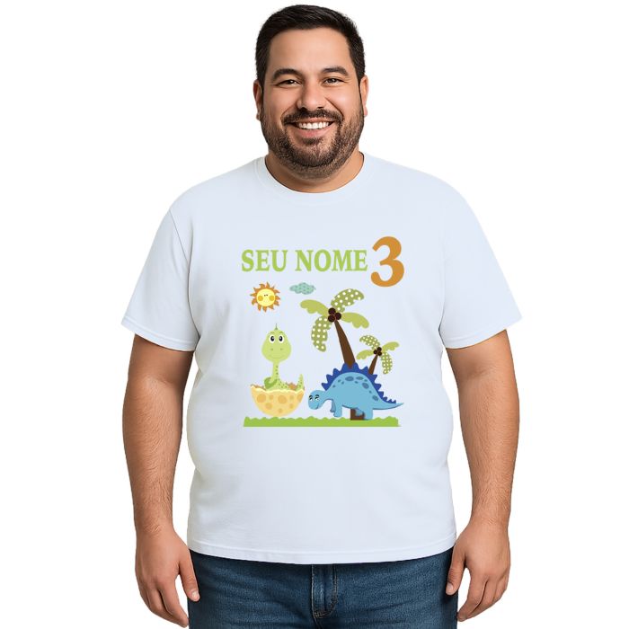 Camiseta Dinossauros Aniversário Estampa Personalizada