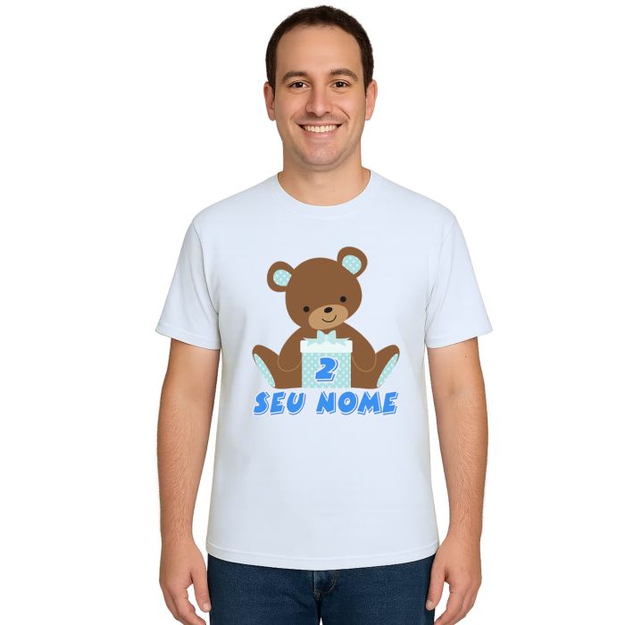 Camiseta Ursinho Caixa Azul Urso Estampa Personalizada