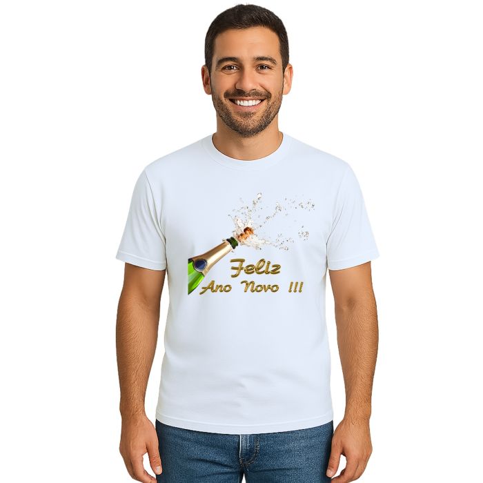Camiseta Feliz Ano Novo Champanhe Personalizada