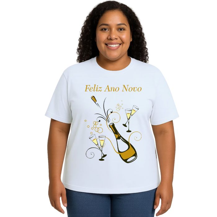 Camiseta Feliz Ano Novo Champanhe Réveillon Personalizada
