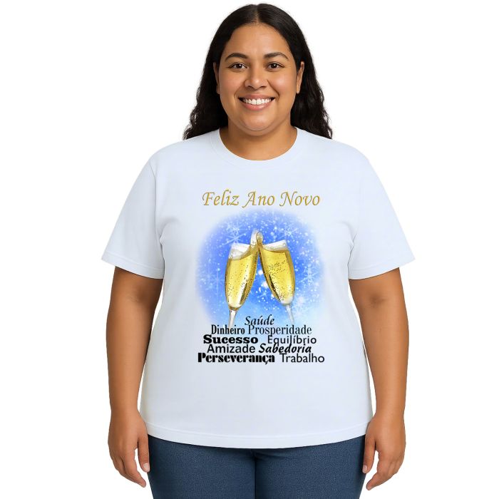 Camiseta Feliz Ano Novo Frases Fundo Personalizada