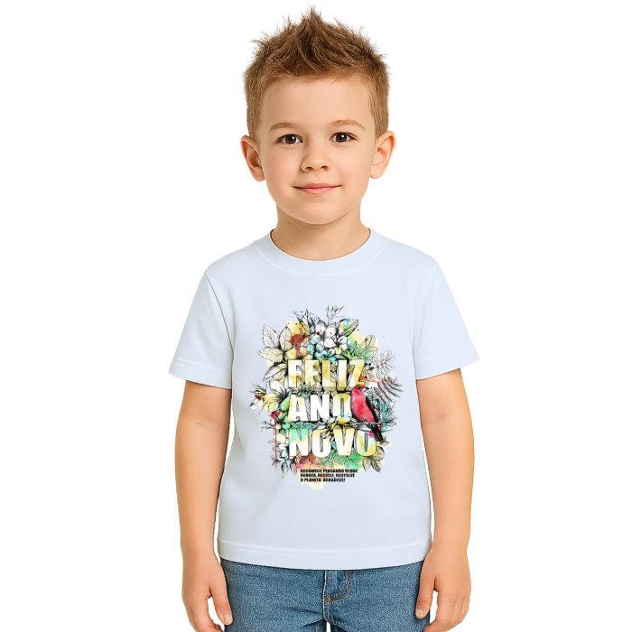 Camiseta Feliz Ano Novo Natureza Estampa Personalizada