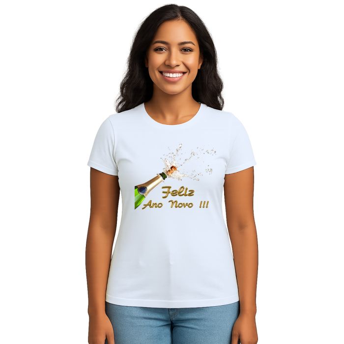 Camiseta Feliz Ano Novo Champanhe Personalizada