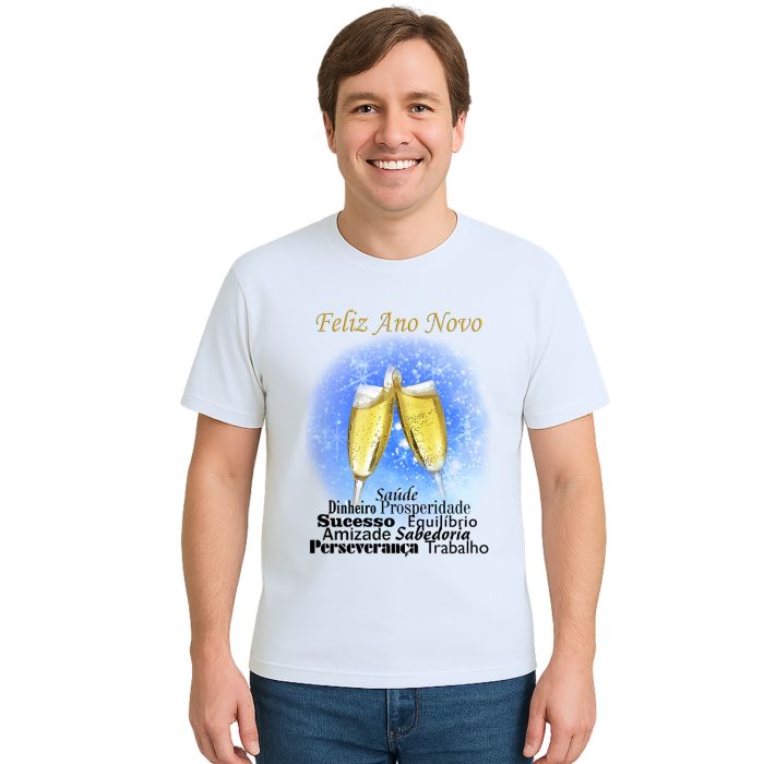 Camiseta Feliz Ano Novo Frases Fundo Personalizada