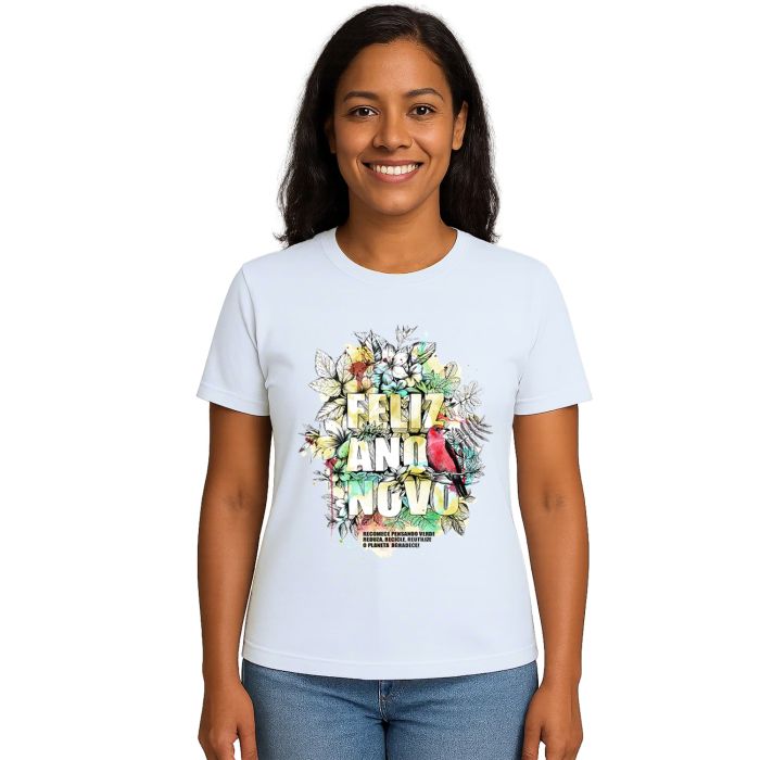 Camiseta Feliz Ano Novo Natureza Estampa Personalizada