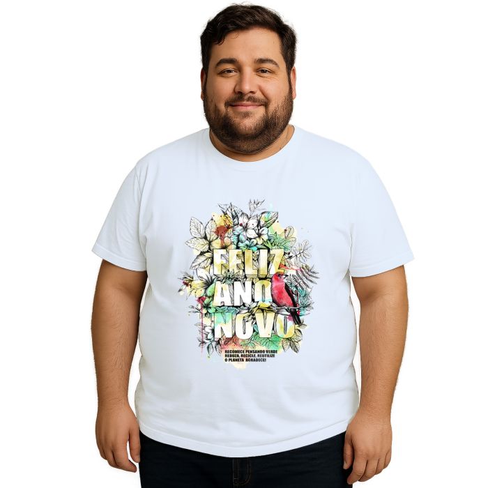 Camiseta Feliz Ano Novo Natureza Estampa Personalizada