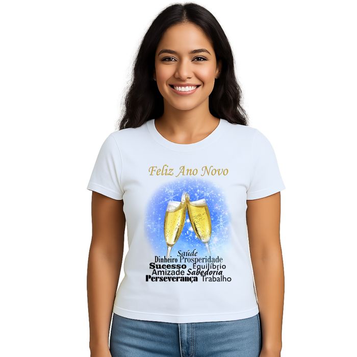 Camiseta Feliz Ano Novo Frases Fundo Personalizada