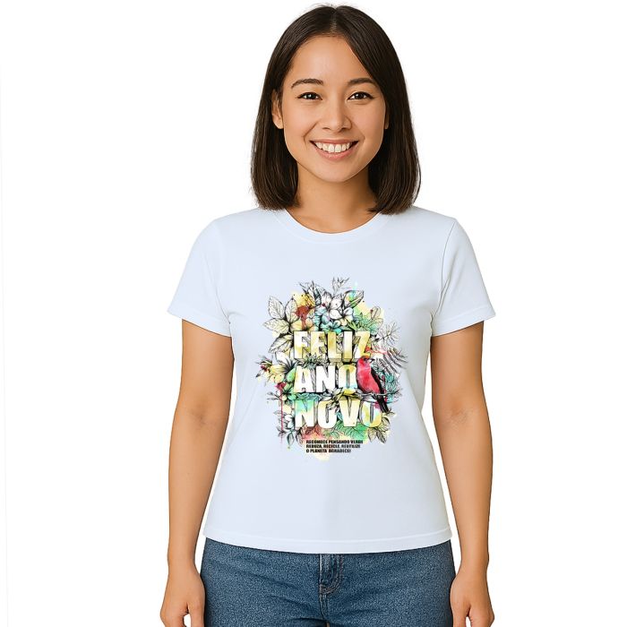 Camiseta Feliz Ano Novo Natureza Estampa Personalizada