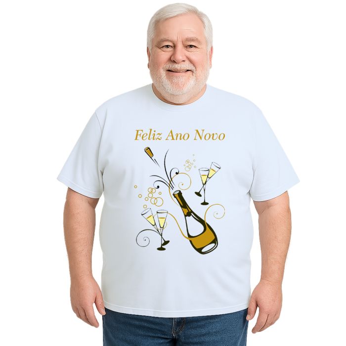 Camiseta Feliz Ano Novo Champanhe Réveillon Personalizada