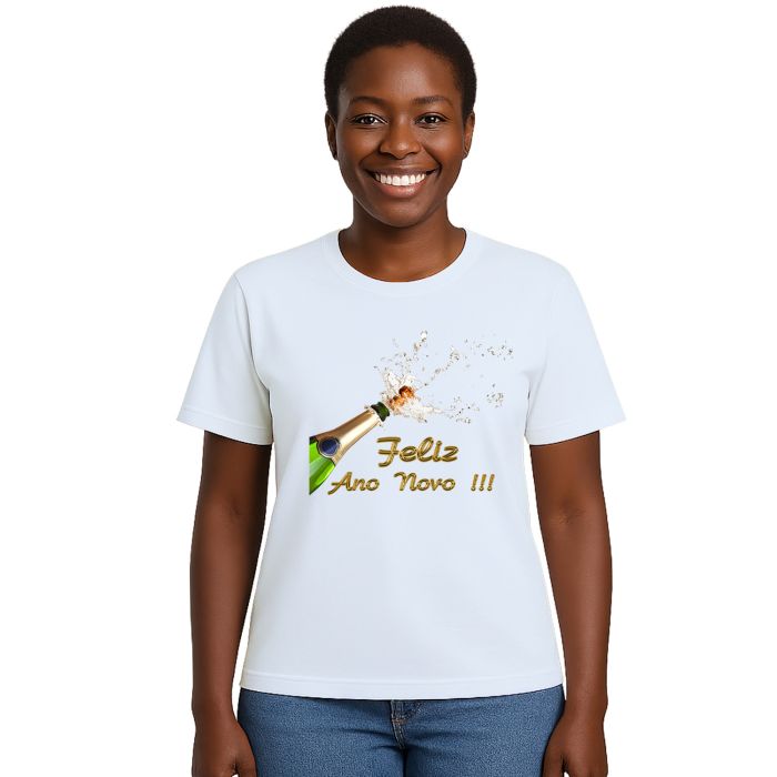 Camiseta Feliz Ano Novo Champanhe Personalizada