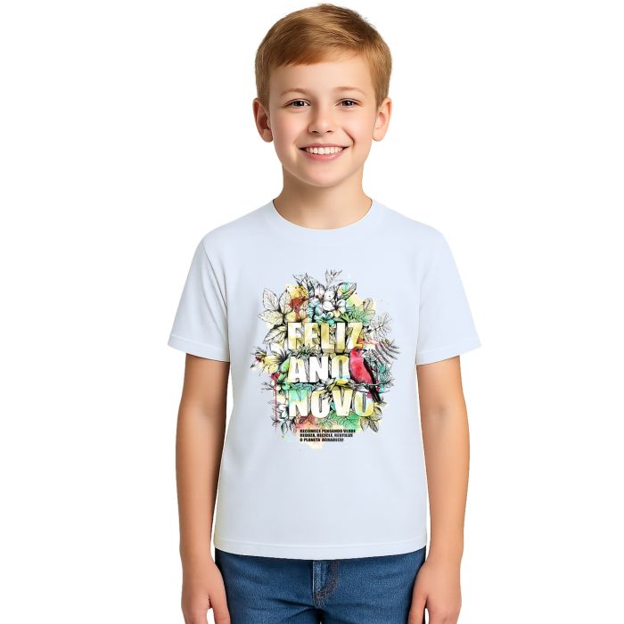 Camiseta Feliz Ano Novo Natureza Estampa Personalizada