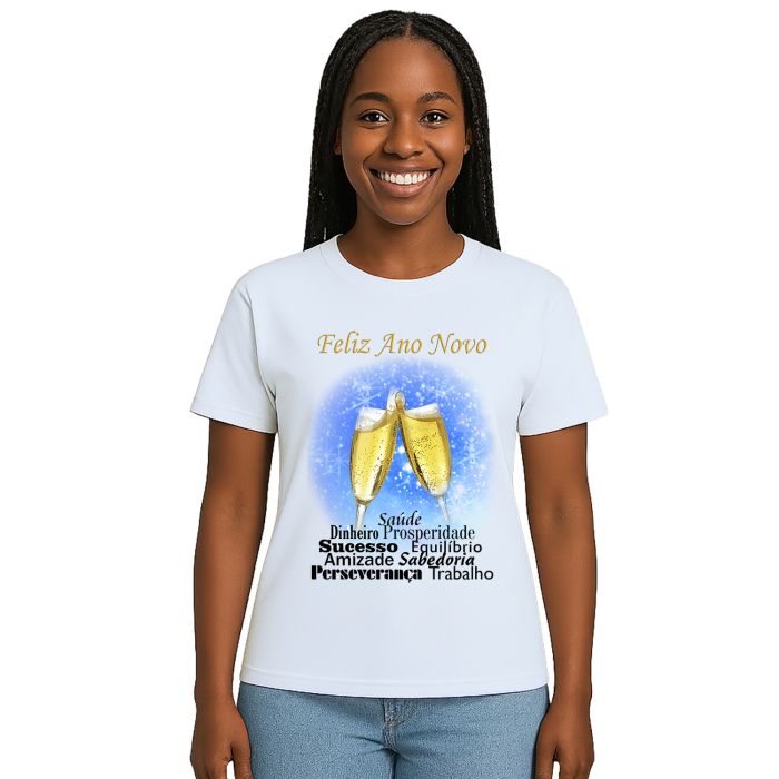 Camiseta Feliz Ano Novo Frases Fundo Personalizada