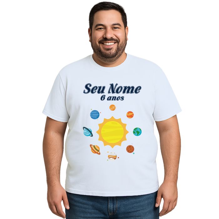 Camiseta Planetas Aniversário Estampa Personalizada
