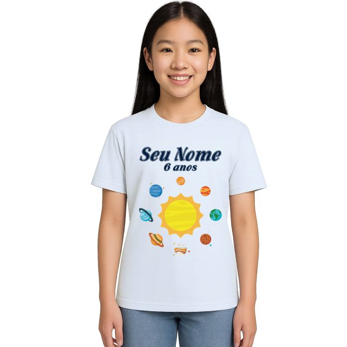 Camiseta Planetas Aniversário Estampa Personalizada